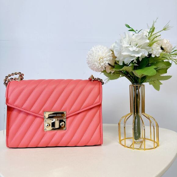 Michael Kors 35T0GX0L2U Meidum Flap Vegan Leather Shoulder Bag In GRAPEFRUIT - Picture 2 of 8